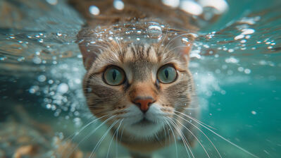 دانلود والپیپر گربه شنا زیر آب حیوانات Cat Swimming Underwater
