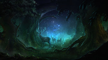 دانلود والپیپر گوزن شب در جنگل خیالی Fantasy Night Deer Forest
