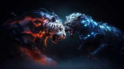 دانلود والپیپر ببر در حال جنگ Tiger Fighting Animal