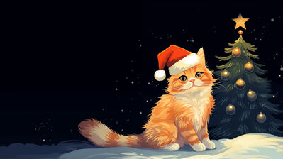 دانلود والپیپر درخت کریسمس گربه Christmas Tree Cat