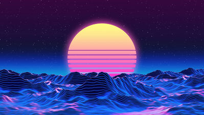 دانلود والپیپر سینت‌ویو غروب و آسمان ستاره‌دار Synthwave Abstract Sunset
