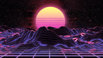 دانلود والپیپر انتزاع کوه غروب سینت‌ویو Synthwave Sunset Mountain Abstract