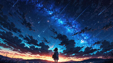 دانلود والپیپر دختر انیمه تنها زیر کهکشان Alone Anime Girl Galaxy