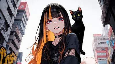دانلود والپیپر دختر انیمه و گربه سیاه Anime Girl Black Cat