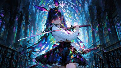 دانلود والپیپر دختر انیمه گوش بانی کاتانا Anime Girl Bunny Ears Katana