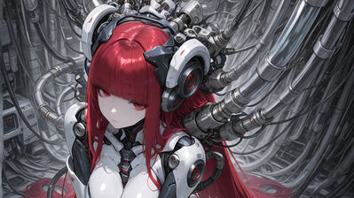 دانلود والپیپر دختر انیمه سایبرپانک مو قرمز Anime Girl Cyberpunk Red Hair