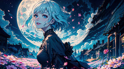 دانلود والپیپر دختر انیمه فانتزی ماه و شب و گلستان Anime Girl Fantasy Moon