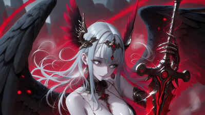 دانلود والپیپر دختر انیمه فانتزی جنگجو شمشیر بال Anime Girl Fantasy Warrior Sword Wings