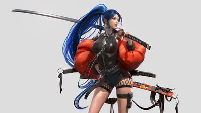 دانلود والپیپر دختر انیمه با کاتانا Anime Girl Katana CGI