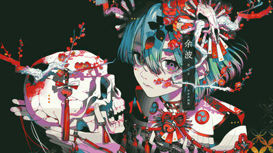 دانلود والپیپر دختر انیمه و جمجمه Anime Girl Skull