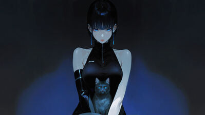 دانلود والپیپر دختر انیمه با گربه چشم آبی Anime Girl with Cat Blue Eyes