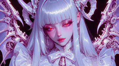 دانلود والپیپر دختر انیمه فانتزی چشم قرمز مو سفید Fantasy Anime Girl Red Eyes White Hair