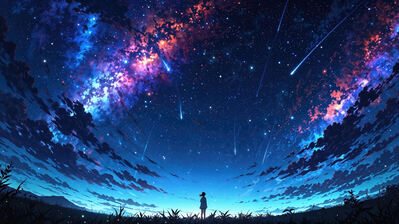 دانلود والپیپر کهکشان و دنباله‌دار Milky Way Comet Anime Girl Alone