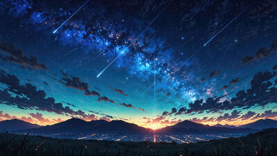 دانلود والپیپر طلوع آفتاب و ستاره دنباله‌دار Sunrise Starry Sky Comet