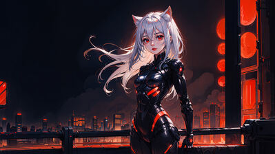 دانلود والپیپر دختر گربه‌ای سایبرپانک Anime Cat Girl Cyberpunk