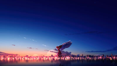دانلود والپیپر دختر انیمه فرشته بال سفید منظره آسمان Anime Girl Flying Angel