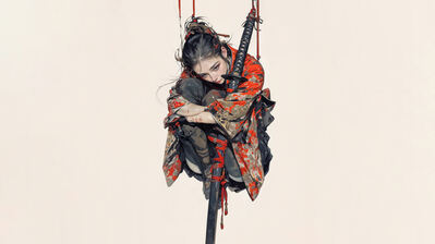 دانلود والپیپر دختر انیمه کیمونو و کاتانا Anime Girl Kimono Katana