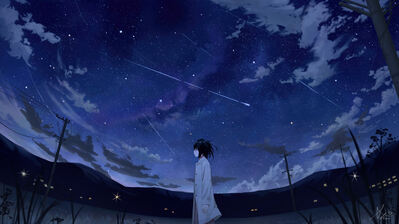 دانلود والپیپر دختر انیمه و آسمان شب Anime Girl Night Sky Scenery