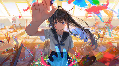 دانلود والپیپر دختر انیمه نقاش در کلاس Anime Girl Painting Classroom Student