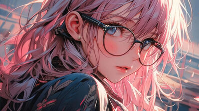 دانلود والپیپر دختر انیمه مو صورتی با عینک Anime Girl Pink Hair with Glasses