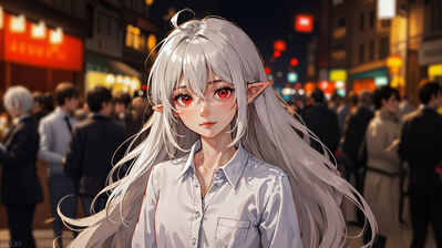 دانلود والپیپر دختر انیمه چشم قرمز مو سفید الف Anime Girl Red Eyes White Hair Elf