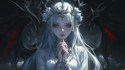 دانلود والپیپر دختر انیمه مو سفید فانتزی Anime Girl White Hair Fantasy Art