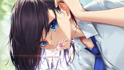 دانلود والپیپر دختر انیمه چشم آبی آب خوردن Beautiful Anime Girl Blue Eyes Drinking Water