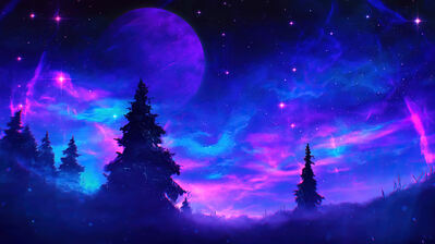 دانلود والپیپر منظره شب زیبای انیمه Beautiful Night Sky Scenery Anime