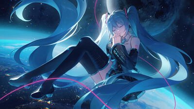 دانلود والپیپر هاتسونه میکو در فضا دختر انیمه Hatsune Miku in Space Anime Girl