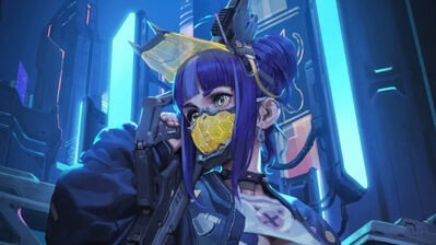دانلود والپیپر دختر انیمه سای-فای با ماسک و اسلحه Sci-Fi Anime Girl Mask Gun