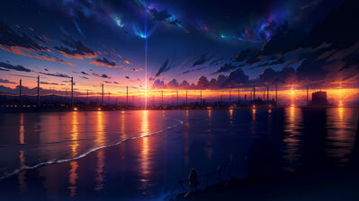 دانلود والپیپر غروب آفتاب Sunset Scenery Sky Anime