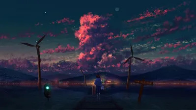 دانلود والپیپر انیمه منظره شب آسمان Anime Night Sky Scenery