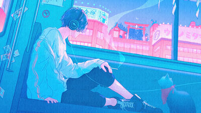 دانلود والپیپر پسر انیمه سیگار بکشد با گربه Anime Boy Smoking with Cat