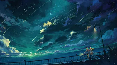 دانلود والپیپر زوج انیمه دوچرخه سواری شب Anime Couple Biking Night