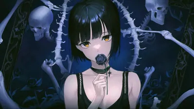 دانلود والپیپر دختر انیمه اسکلت جمجمه Anime Girl Skeleton Skulls