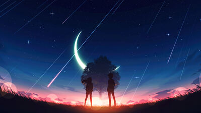 دانلود والپیپر منظره غروب انیمه سیلوئت زوج Anime Sunset Couple Silhouette