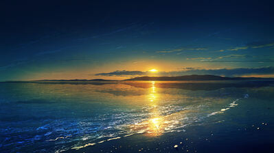 دانلود والپیپر منظره غروب ساحل انیمه Beautiful Beach Sunset Scenery Anime Art
