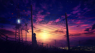 دانلود والپیپر آرت سیلوئت دختر انیمه غروب خورشید Sunset Anime Girl Silhouette Art