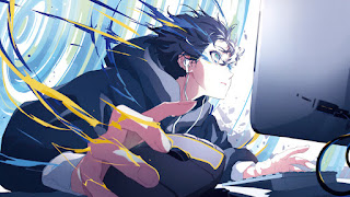 دانلود والپیپر پسر انیمه گیمر پشت کامپیوتر Anime Boy Gamer Playing Computer Art