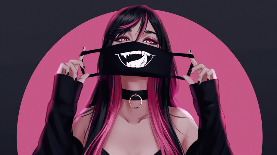 دانلود والپیپر دختر انیمه با نقاب Anime Girl Mask