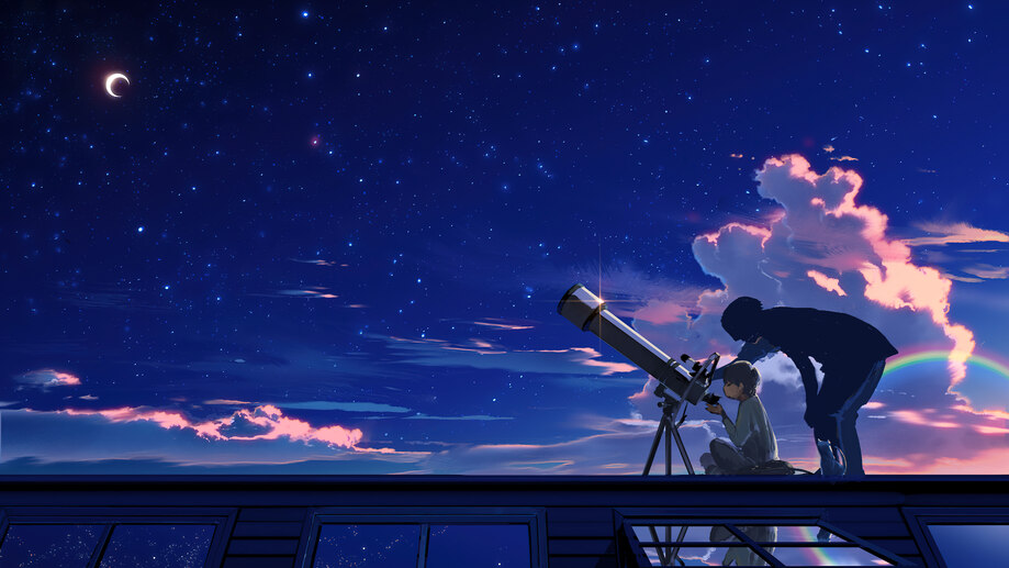 دانلود والپیپر منظره ستاره‌بانی انیمه شب Stargazing Anime Night Stars Sky Scenery