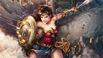 دانلود والپیپر واندر وومن با شمشیر و سپر Wonder Woman DC Superhero Sword Shield