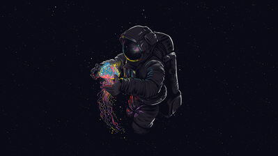 دانلود والپیپر فضانورد با عروسک دریایی Astronaut Jelly Fish Space