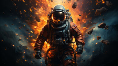 دانلود والپیپر فضانورد در حال سوختن Astronaut Space Burning Digital Art