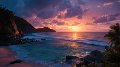 دانلود والپیپر منظره ساحل و غروب Beach Waves Sunset Scenery