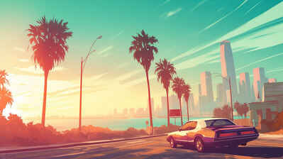 دانلود والپیپر ماشین و غروب شهر Car Sunset City