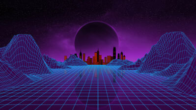دانلود والپیپر شهر سینت‌ویو گرید ماه City Synthwave Grid Moon