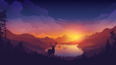 دانلود والپیپر مینیمال گوزن غروب Deer Sunset Minimalist