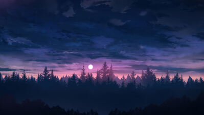 دانلود والپیپر منظره جنگل غروب ابر Forest Sunset Clouds Scenery