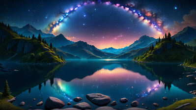 دانلود والپیپر منظره شب دریاچه Lake Night Scenery Digital Art
